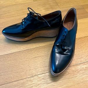 WHISTLES Platform Oxfords. Size 39. Black with light wood platform.